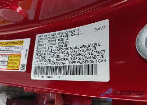 2024 Honda Accord Hybrid Ex-L from USA, damaged, VIN 1HGCY2F60RA054324